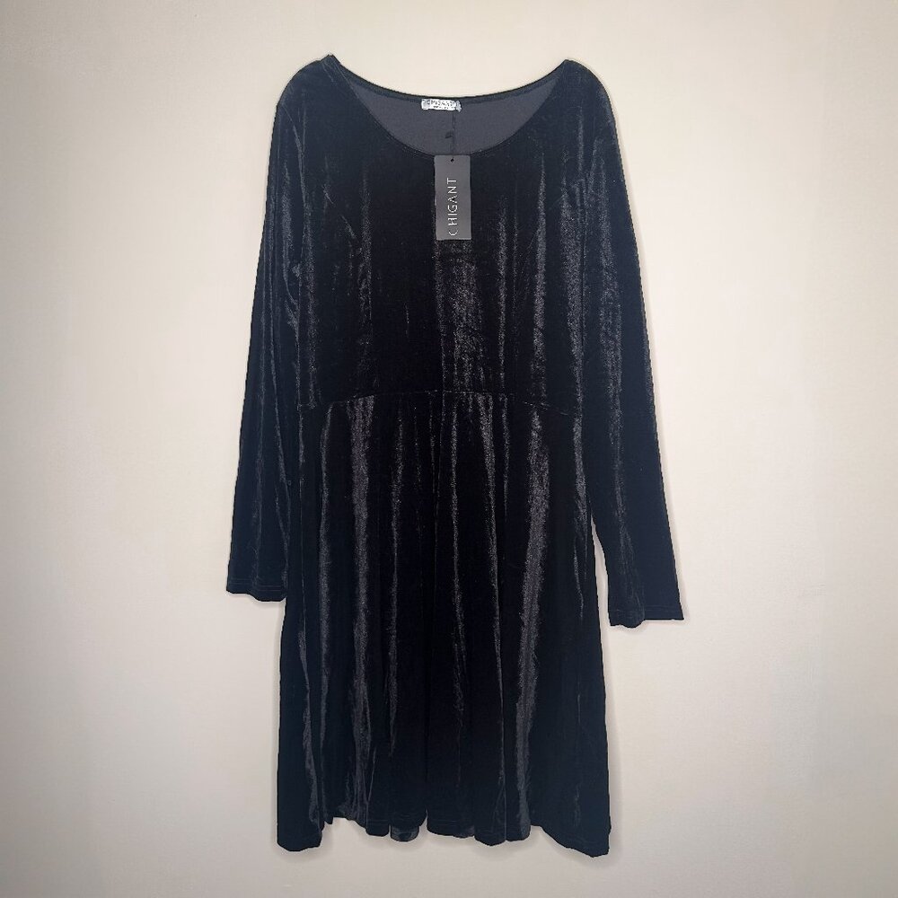 Chigant Long Sleeve Velvet Midi Dress Black XXL